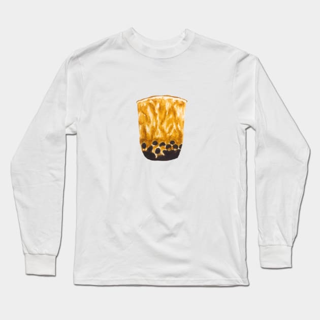 Brown Sugar Bubble/Boba Tea Watercolour Food Illustration Long Sleeve T-Shirt by toffany's